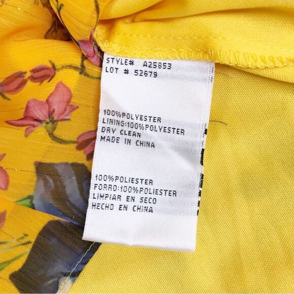 BETSEY & ADAM Yellow Floral Faux Wrap Mini Dress Long Sleeve Cocktail Size 4 New - Picture 12 of 14